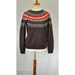 Weatherproof Vintage Faire Isle Sweater Pullover, S, Black, Gray, Red